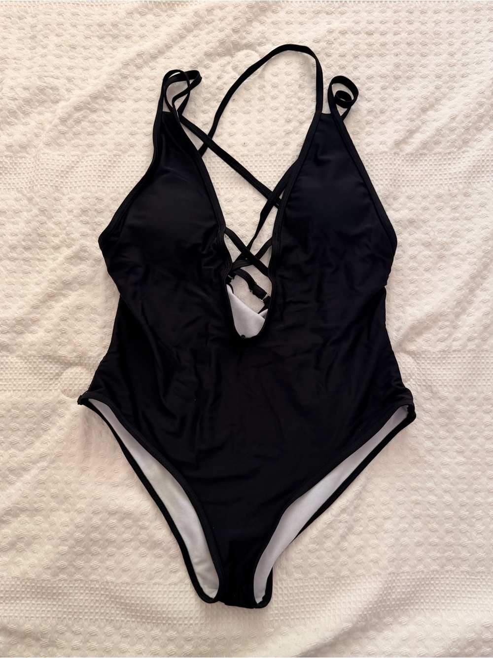 SHEIN Black and White Swimwear Top with Strappy Detail